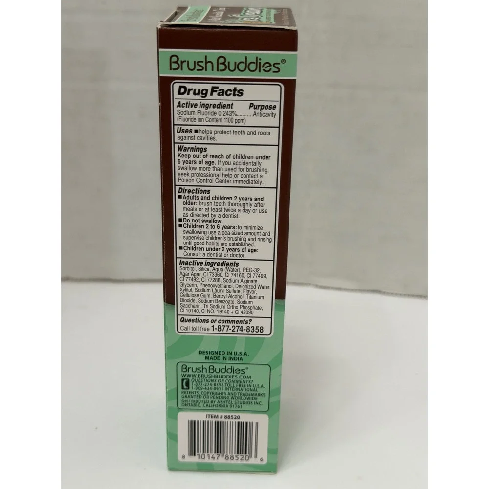 Brush Buddies Mint Chocolate Chip Ice Cream Flavored Toothpaste 3.5 oz 88520